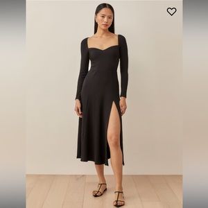 New Reformation Banks Ribbed Knit Long Sleeve Dress in Black